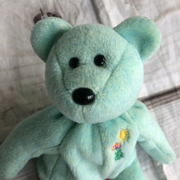 Ty Beanie Baby ARIEL 2000 Plush Blue Bear Embroidered In Memory 9” - Picture 2 of 5